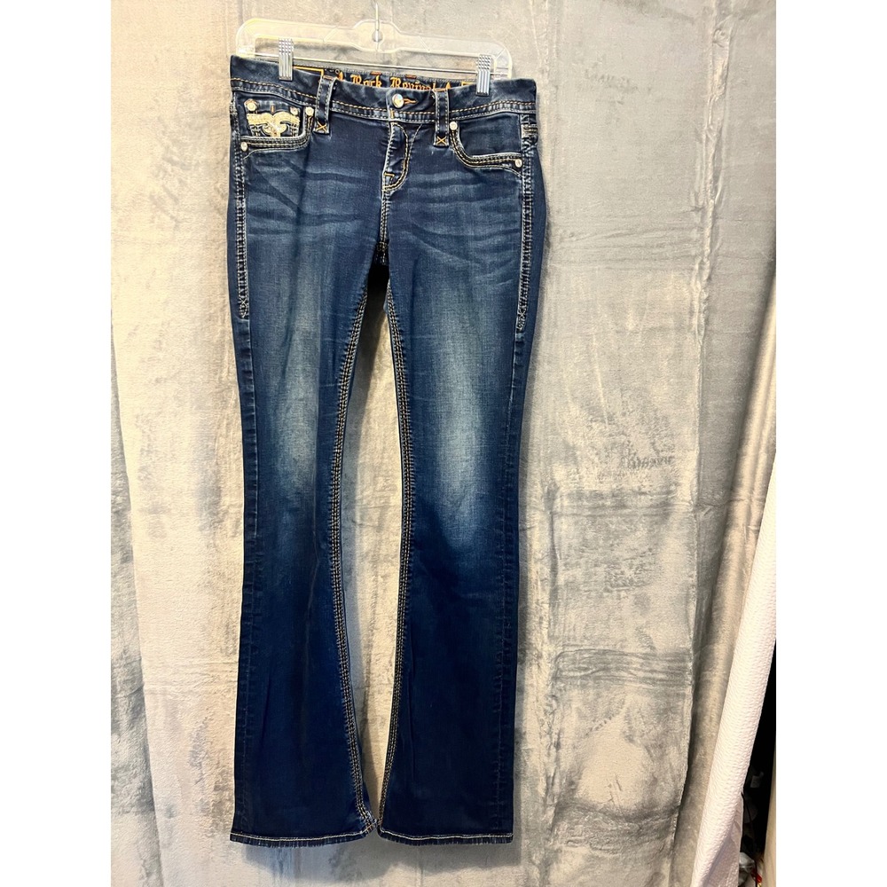 Rock Revival Betty Easy‎ Boot Jeans Size 27 Blue Distressed Stitch 35 Inseam